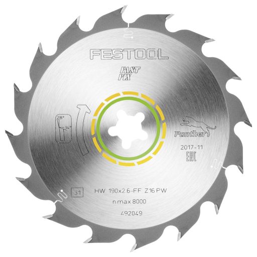 Festool HW 190x2,6 FF PW16 492049 Körfűrészlap 190 mm Fogak száma (collonként): 16 1 db
