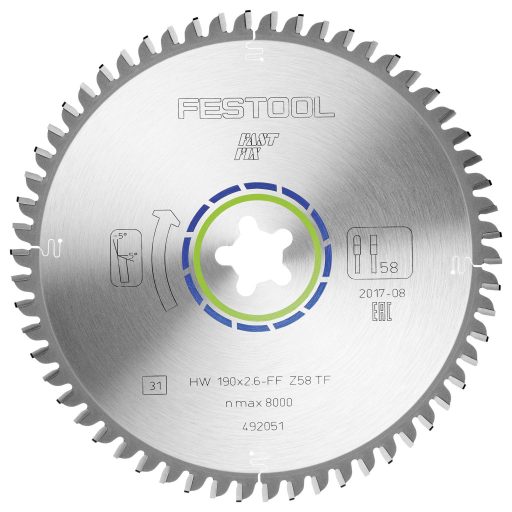 Festool HW 190x2,6 FF TF58 492051 Körfűrészlap 190 mm Fogak száma (collonként): 58 1 db