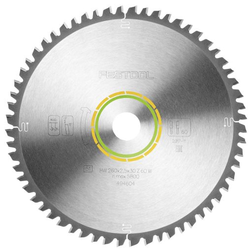 Festool HW 260x2,5x30 W60 494604 Körfűrészlap 260 x 30 x 1.80 mm Fogak száma (collonként): 60 1 db