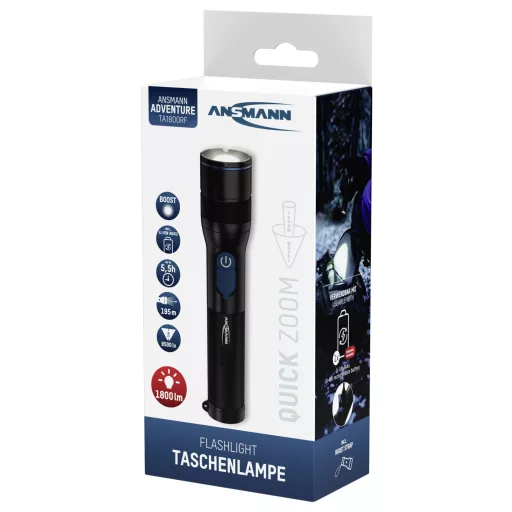 Ansmann LED Taschenlampe Adventure TA1800RF wiederaufladbar SMD LED Kézilámpa Nagy hatótáv Akkuról üzemeltetett 1800 lm 6 óra 182 g