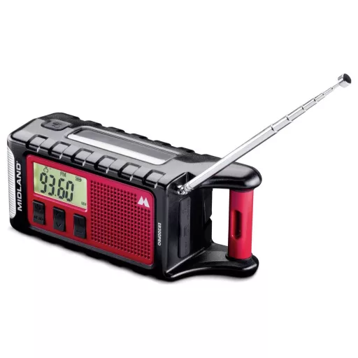 Midland ER 300 Pro Vészhelyzeti rádió AM, URH Bluetooth®, Vészhelyzeti rádió, URH, MW, USB Kézi kurbli, Napelem, Powerbank funkció, Zseblámpa, ütésálló,