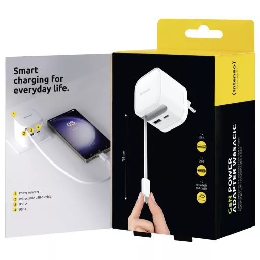 Intenso Intenso Power Adapter W65ACIC GaN white USB-s töltőkészülék 65 W 1x USB-C® Fehér Aljzat dugó