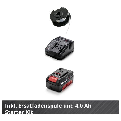 Einhell GE-CT 18/28 Li Set Akku Akkus fűtrimmer Akkuval, Beállítható ártér, Töltővel, Tartozékokkal, Szoft markolat 18 V 4.0 Ah Vágási szélesség (max.): 28 cm