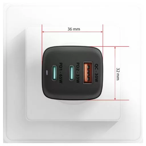 AXAGON USB-s töltőkészülék 65 W USB-C®, USB-A Power Delivery 3.0, QC 4+, QC 2,0, QC 3.0 Fekete USB Power Delivery (USB-PD)