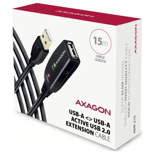 AXAGON USB kábel USB 2.0 USB-A alj, USB-A dugó 15 m Fekete ADR-215