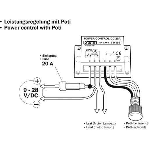PWM teljesítmény szabályozó modul, 9-28 V/DC Kemo M195