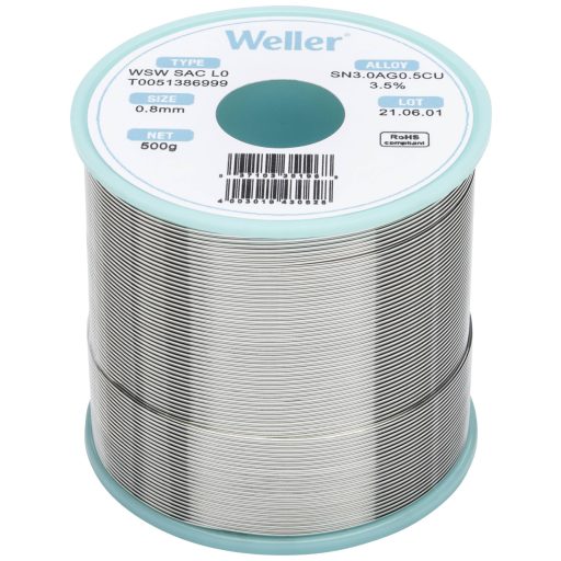 Weller WSW SAC L0 Forrasztóón, ólommentes Tekercs Sn3,0Ag0,5Cu 500 g 0.8 mm