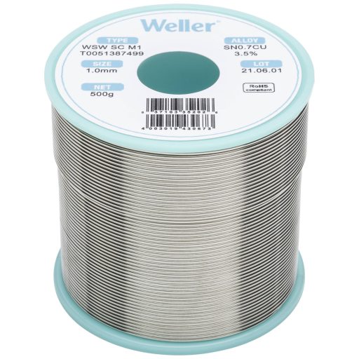 Forrasztóón, ólommentes, tekercs, Weller WSW SC M1 Sn0.7Cu 500 g 1.0 mm