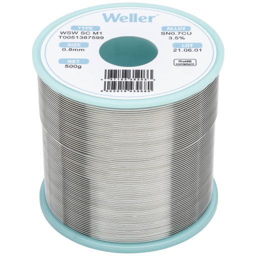 Forrasztóón, ólommentes, tekercs, Weller WSW SC M1 Sn0.7Cu 500 g 0.8 mm