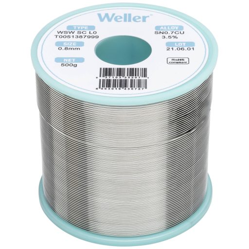 Forrasztóón, ólommentes, tekercs, Weller WSW SC L0 Sn0.7Cu 500 g 0.8 mm