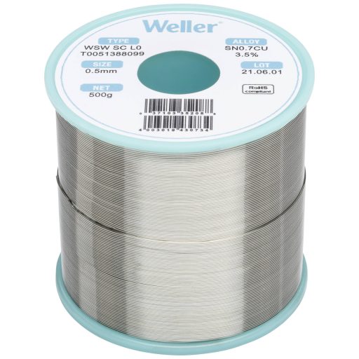 Forrasztóón, ólommentes, tekercs, Weller WSW SC L0 Sn0.7Cu 500 g 0.5 mm