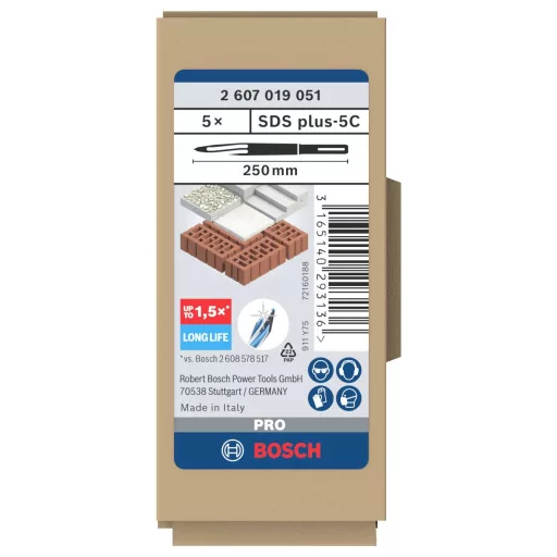 Bosch Accessories 2607019051 Hegyes véső Teljes hossz 250 mm SDS-Plus 5 db