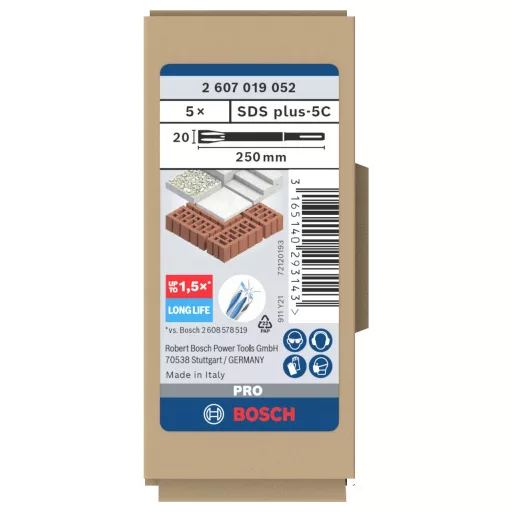 Bosch Accessories 2607019052 Lapos véső Teljes hossz 250 mm SDS-Plus 5 db