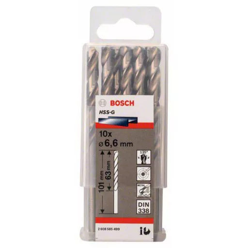 Bosch Accessories 2608585499 HSS Fém spirálfúró 6.6 mm Teljes hossz 101 mm Csiszolt DIN 338 Hengeres befogószár 10 db