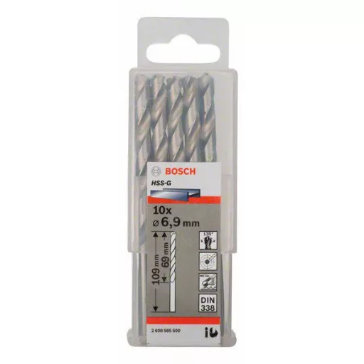 Bosch Accessories 2608585500 HSS Fém spirálfúró 6.9 mm Teljes hossz 109 mm Csiszolt DIN 338 Hengeres befogószár 10 db