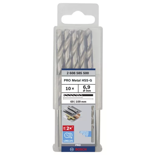 Bosch Accessories 2608585500 HSS Fém spirálfúró 6.9 mm Teljes hossz 109 mm Csiszolt DIN 338 Hengeres befogószár 10 db