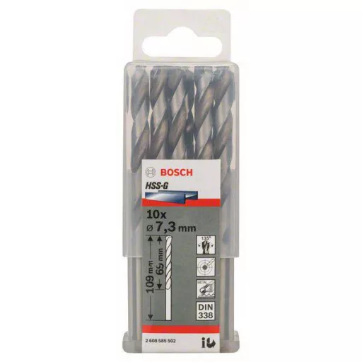 Bosch Accessories 2608585502 HSS Fém spirálfúró 7.3 mm Teljes hossz 109 mm Csiszolt DIN 338 Hengeres befogószár 10 db