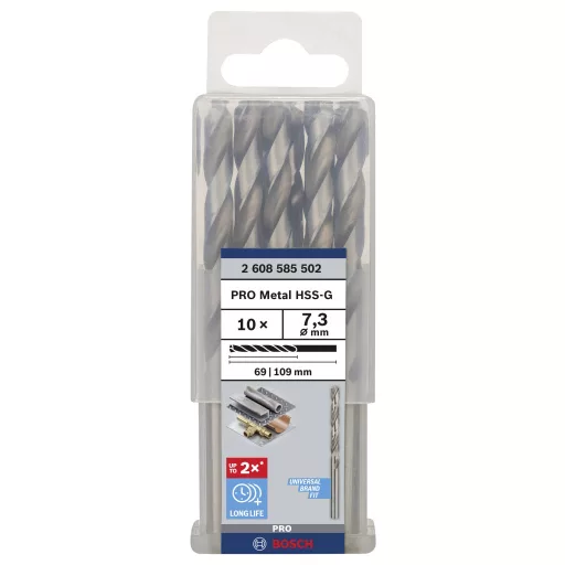 Bosch Accessories 2608585502 HSS Fém spirálfúró 7.3 mm Teljes hossz 109 mm Csiszolt DIN 338 Hengeres befogószár 10 db
