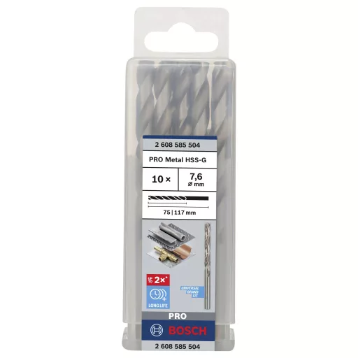 Bosch Accessories 2608585504 HSS Fém spirálfúró 7.6 mm Teljes hossz 117 mm Csiszolt DIN 338 Hengeres befogószár 10 db