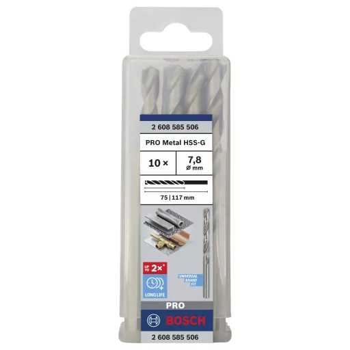 Bosch Accessories 2608585506 HSS Fém spirálfúró 7.8 mm Teljes hossz 117 mm Csiszolt DIN 338 Hengeres befogószár 10 db