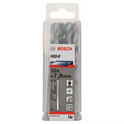 Bosch Accessories 2608585507 HSS Fém spirálfúró 7.9 mm Teljes hossz 117 mm Csiszolt DIN 338 Hengeres befogószár 10 db