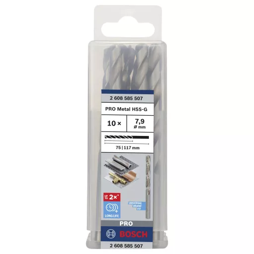 Bosch Accessories 2608585507 HSS Fém spirálfúró 7.9 mm Teljes hossz 117 mm Csiszolt DIN 338 Hengeres befogószár 10 db