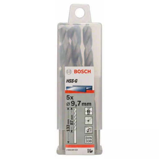 Bosch Accessories 2608585520 HSS Fém spirálfúró 9.7 mm Teljes hossz 133 mm Csiszolt DIN 338 Hengeres befogószár 5 db