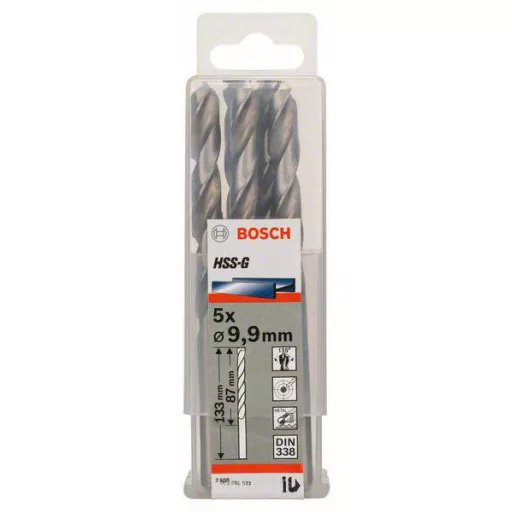 Bosch Accessories 2608585521 HSS Fém spirálfúró 9.9 mm Teljes hossz 133 mm Csiszolt DIN 338 Hengeres befogószár 5 db