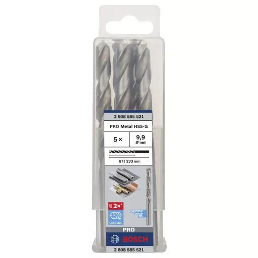 Bosch Accessories 2608585521 HSS Fém spirálfúró 9.9 mm Teljes hossz 133 mm Csiszolt DIN 338 Hengeres befogószár 5 db