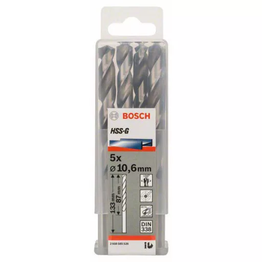 Bosch Accessories 2608585526 HSS Fém spirálfúró 10.6 mm Teljes hossz 133 mm Csiszolt DIN 338 Hengeres befogószár 5 db