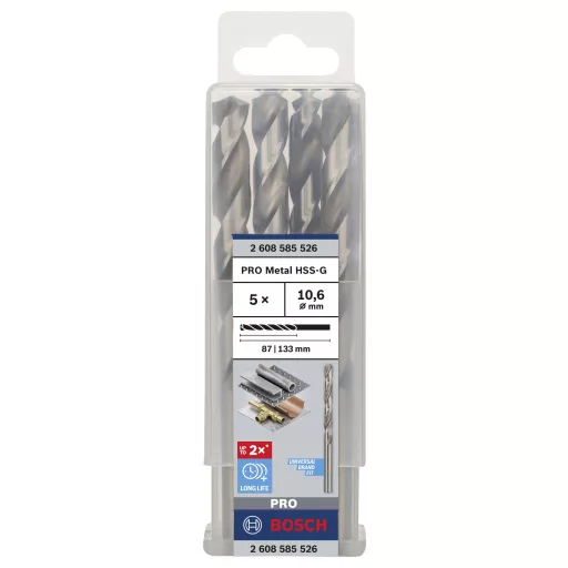 Bosch Accessories 2608585526 HSS Fém spirálfúró 10.6 mm Teljes hossz 133 mm Csiszolt DIN 338 Hengeres befogószár 5 db