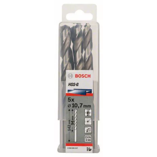 Bosch Accessories 2608585527 HSS Fém spirálfúró 10.7 mm Teljes hossz 142 mm Csiszolt DIN 338 Hengeres befogószár 5 db