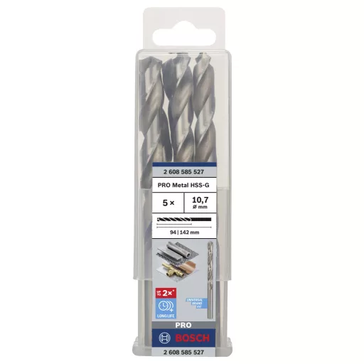 Bosch Accessories 2608585527 HSS Fém spirálfúró 10.7 mm Teljes hossz 142 mm Csiszolt DIN 338 Hengeres befogószár 5 db