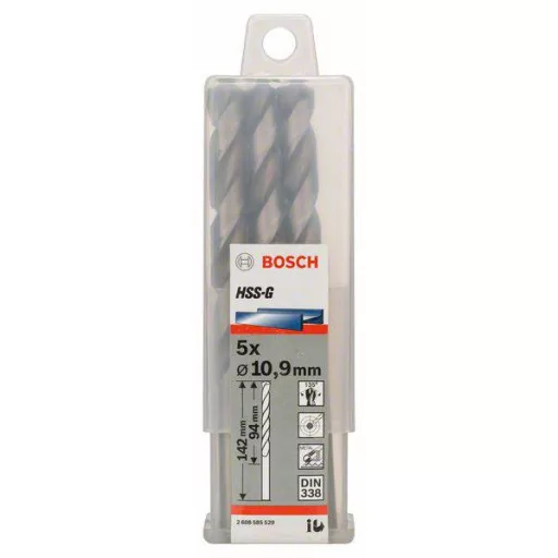 Bosch Accessories 2608585529 HSS Fém spirálfúró 10.9 mm Teljes hossz 142 mm Csiszolt DIN 338 Hengeres befogószár 5 db