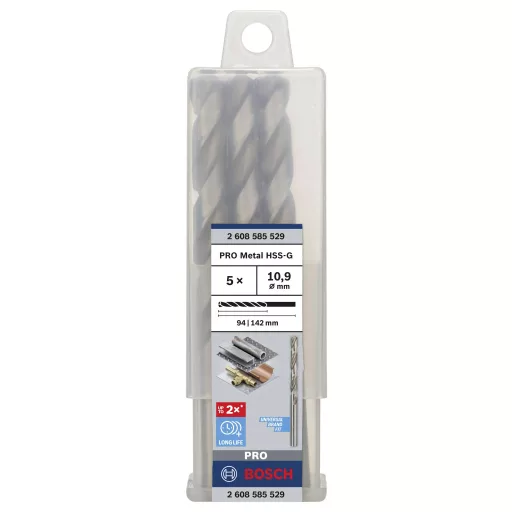 Bosch Accessories 2608585529 HSS Fém spirálfúró 10.9 mm Teljes hossz 142 mm Csiszolt DIN 338 Hengeres befogószár 5 db