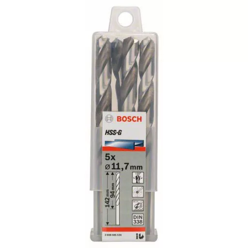 Bosch Accessories 2608585535 HSS Fém spirálfúró 11.7 mm Teljes hossz 142 mm Csiszolt DIN 338 Hengeres befogószár 5 db