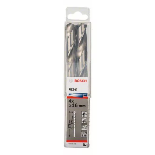 Bosch Accessories 2608585595 HSS Fém spirálfúró 16 mm Teljes hossz 178 mm Kobalt DIN 338 Hengeres befogószár 4 db
