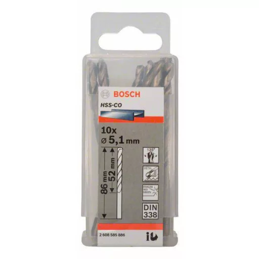 Bosch Accessories 2608585886 HSS Fém spirálfúró 5.1 mm Teljes hossz 86 mm Kobalt DIN 338 Hengeres befogószár 10 db