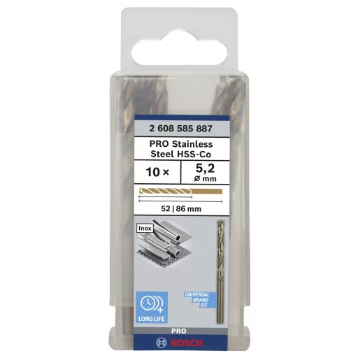 Bosch Accessories 2608585887 HSS Fém spirálfúró 5.2 mm Teljes hossz 86 mm Kobalt DIN 338 Hengeres befogószár 10 db