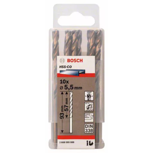 Bosch Accessories 2608585888 HSS Fém spirálfúró 5.5 mm Teljes hossz 93 mm Kobalt DIN 338 Hengeres befogószár 10 db