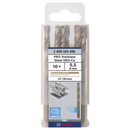 Bosch Accessories 2608585888 HSS Fém spirálfúró 5.5 mm Teljes hossz 93 mm Kobalt DIN 338 Hengeres befogószár 10 db