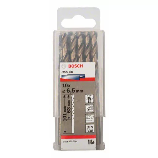Bosch Accessories 2608585890 HSS Fém spirálfúró 6.5 mm Teljes hossz 101 mm Kobalt DIN 338 Hengeres befogószár 10 db