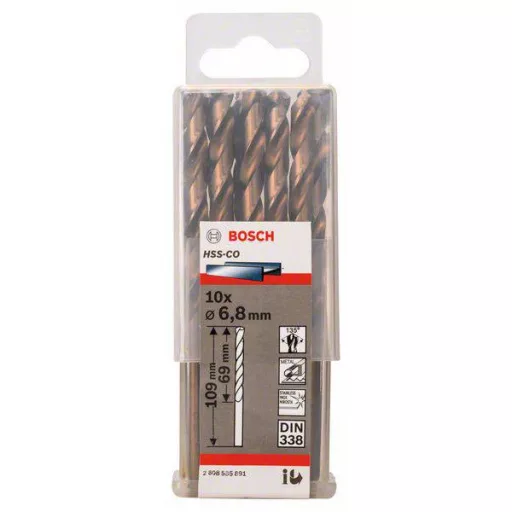 Bosch Accessories 2608585891 HSS Fém spirálfúró 6.8 mm Teljes hossz 109 mm Kobalt DIN 338 Hengeres befogószár 10 db
