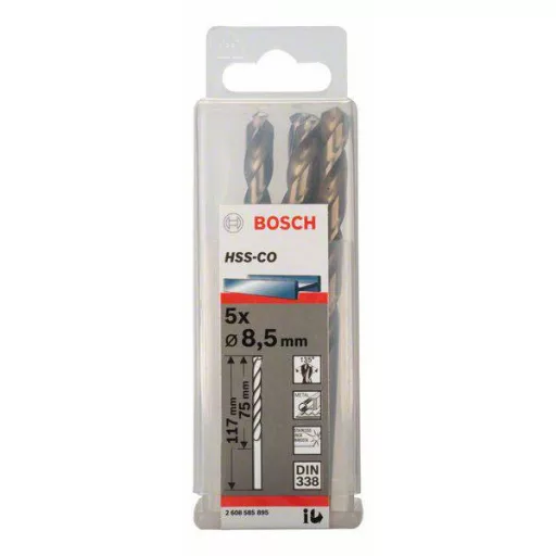Bosch Accessories 2608585895 HSS Fém spirálfúró 8.5 mm Teljes hossz 117 mm Kobalt DIN 338 Hengeres befogószár 5 db