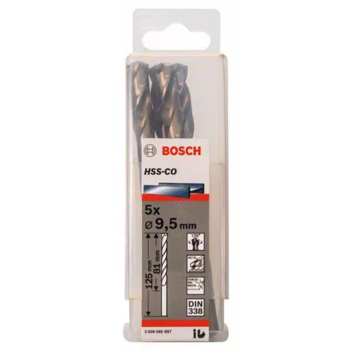 Bosch Accessories 2608585897 HSS Fém spirálfúró 9.5 mm Teljes hossz 125 mm Kobalt DIN 338 Hengeres befogószár 5 db