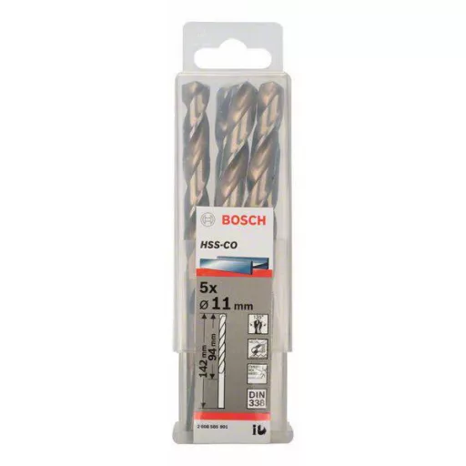 Bosch Accessories 2608585901 HSS Fém spirálfúró 11 mm Teljes hossz 142 mm Kobalt DIN 338 Hengeres befogószár 5 db