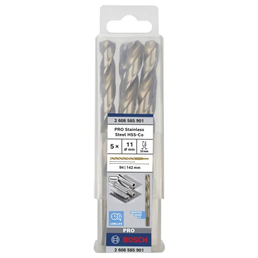 Bosch Accessories 2608585901 HSS Fém spirálfúró 11 mm Teljes hossz 142 mm Kobalt DIN 338 Hengeres befogószár 5 db
