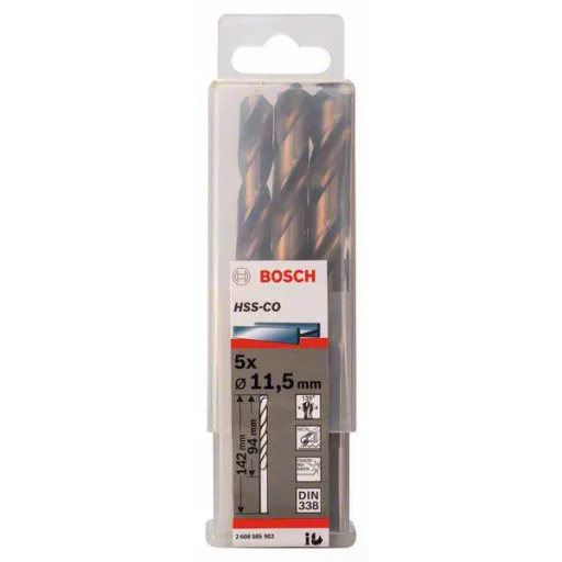 Bosch Accessories 2608585902 HSS Fém spirálfúró 11.5 mm Teljes hossz 142 mm Kobalt DIN 338 Hengeres befogószár 5 db