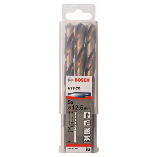 Bosch Accessories 2608585904 HSS Fém spirálfúró 12.5 mm Teljes hossz 151 mm Kobalt DIN 338 Hengeres befogószár 5 db