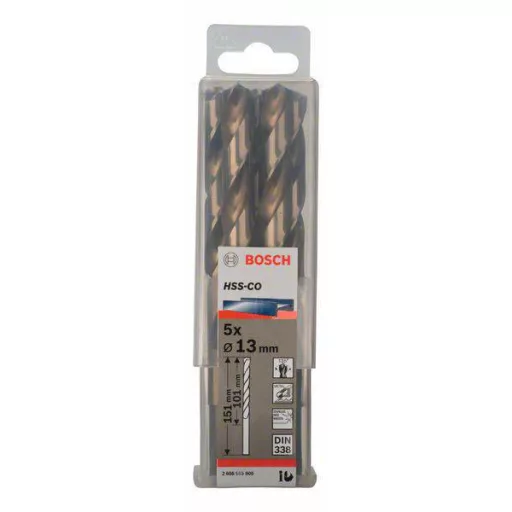 Bosch Accessories 2608585905 HSS Fém spirálfúró 13 mm Teljes hossz 151 mm Kobalt DIN 338 Hengeres befogószár 5 db